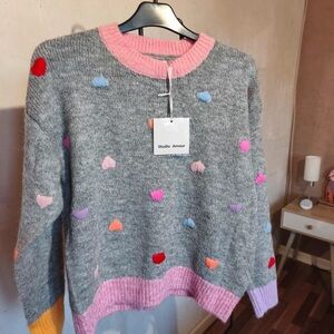 Women's Gray Heart Sweater